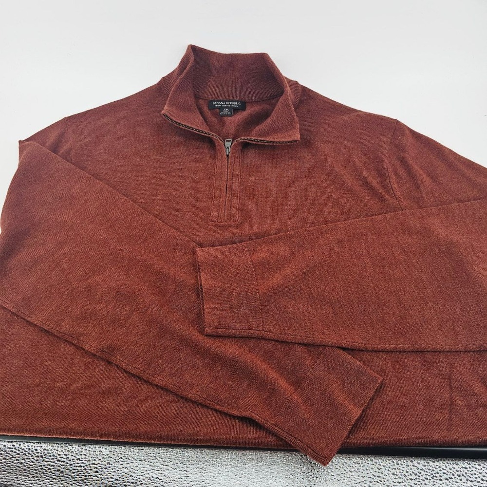 Banana Republic Sweater Mens XXL Orange Excellent 100% Merino Wool Quarter Zip